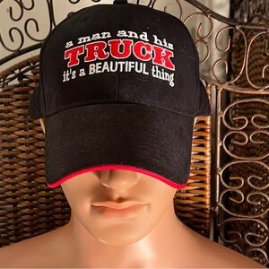 A one size fits all Black ball Cap " a man and his truck it's a BEAUTIFUL thing"